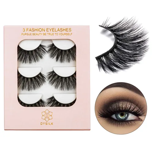 Vista 10 de DYSILK Wispy Mink Lashes 3 pares – Pestañas postizas esponjosas de ojo de gato, pestañas de imitación de visón, pestañas postizas naturales ligeras