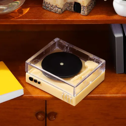 Vista 9 de Tocadiscos en miniatura Escala 1:12 Casa de muñecas Fonógrafo vintage Gramófono Tocadiscos Casa de muñecas Muebles Accesorios Escena Artesanía