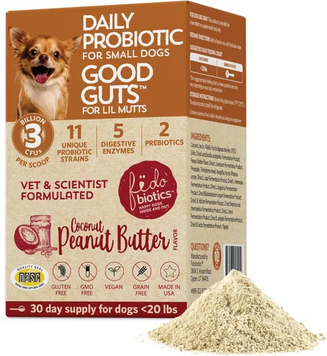Fidobiotics Good Guts for Lil Mutts - Probiótico para perros, miles de millones de UFC, 11 cepas, 5 enzimas digestivas, 2 prebióticos, salud