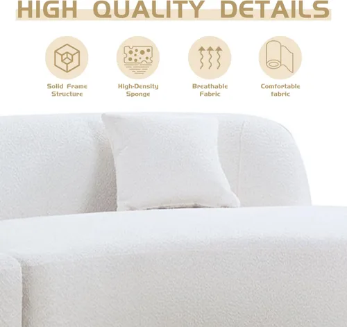 Vista 55 de JUSTONE Sofá de sala de estar curvado moderno de mediados de siglo de 101 pulgadas, sofá de tela Boucle de 4 asientos para dormitorio, oficina, beige