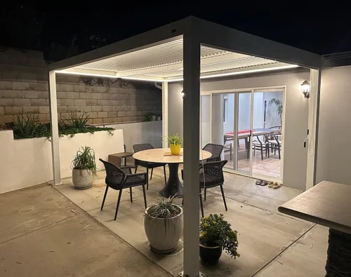 Vista 23 de PURPLE LEAF - Pérgola al aire libre con listones 10 x 12 pies de aluminio blanco con toldo rígido moderno y ajustable para patio, jardín