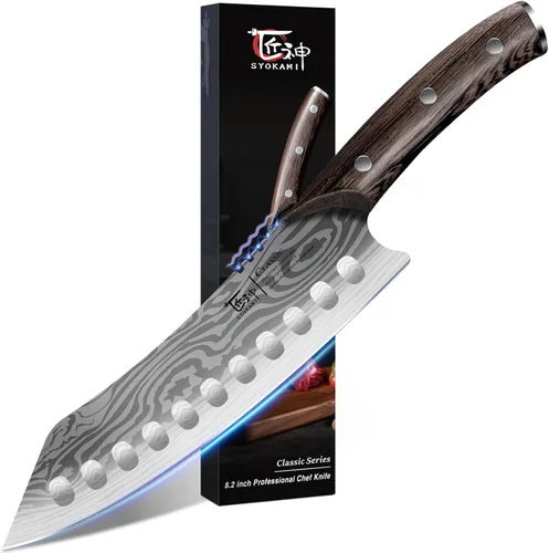 Vista 8 de SYOKAMI Cuchillo de chef con extractor de hierbas, cuchillo de cocina asiático de 17,8 cm, 3 en 1 combinado con cuchillo de chef, santoku, nakiri