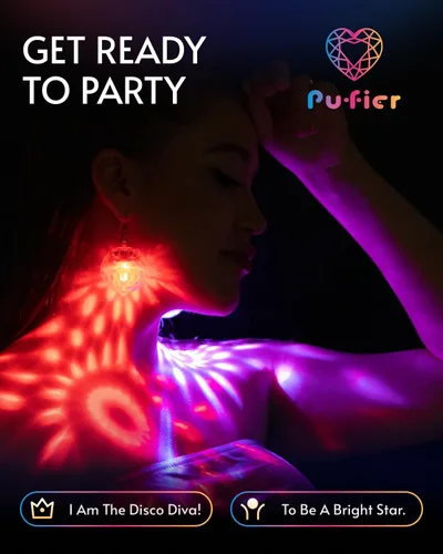 Vista 3 de Aretes iluminados con forma de bola de discoteca rombica con 16 modos de luz, recargables de los años 60, 70, 80, para mujer, para concierto, fiesta