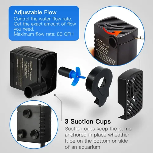Vista 3 de Simple Deluxe Bomba sumergible de 80 GPH de 3.6 W con entrada ajustable y cable impermeable de 6 pies para pecera, hidroponía, fuentes, estanques