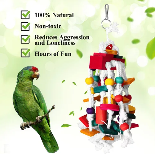 Vista 3 de Rypet Juguete para masticar pájaros, jaula de loros, juguetes de madera para loros y pájaros pequeños y medianos