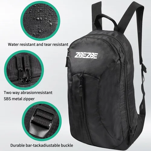 Vista 5 de Mochila plegable, mochila plegable ligera, mochila de senderismo, impermeable, negro