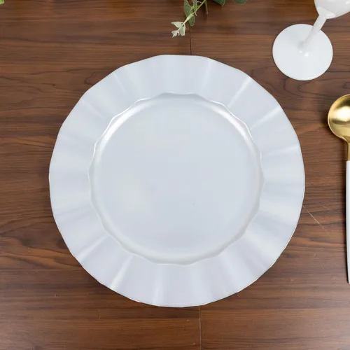 Vista 42 de Efavormart 10 Pack Platos redondos de plástico negro de 6" para postre y ensalada, platos desechables para aperitivos con borde ondulado dorado