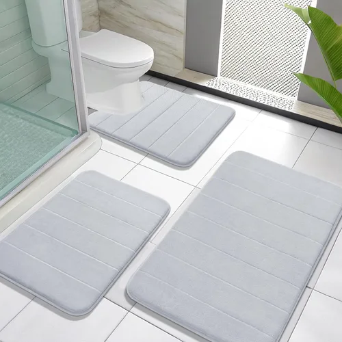 Vista 28 de Yimobra Juego de 3 tapetes de baño de espuma viscoelástica, súper suaves, absorbentes, de secado rápido, lavables a máquina, antideslizantes