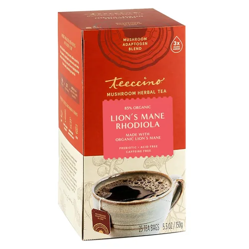 Vista 9 de Teeccino Lion's Mane Rhodiola Tea – Rosa – 25 bolsas de té té adaptogénico de hongos sin cafeína, 3 veces más hierbas que las bolsas de té normales