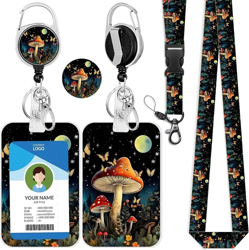 Vista 53 de Portatarjetas blanco con cordón para tarjetas de identificación, carrete retráctil negro con clip de mosquetón, tarjetero de identificación