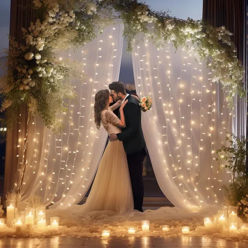 Cortina tipo telón de tul blanco con tira de luces, 10 x 8 pies, cortinas de telón de fondo de boda para baby shower, fiesta de cumpleaños, sesión