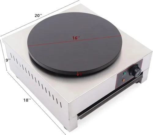 Vista 3 de Plancha eléctrica para hacer crepas de 1700 W, para hacer crepas, 16 pulgadas, máquina de panqueques grande, antiadherente, estufa de panqueques