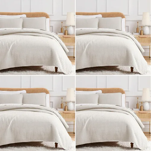 Vista 42 de Southshore Fine Living, Inc. Edredón acolchado de verano, juego de ropa de cama tamaño Queen con 2 fundas de almohada acolchadas, colcha con diseño