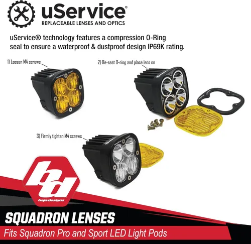 Vista 4 de Baja Designs Kit de lentes para Squadron Pro y Sport LED - Lente óptica con junta tórica de silicona, fácil instalación, impermeable, a prueba