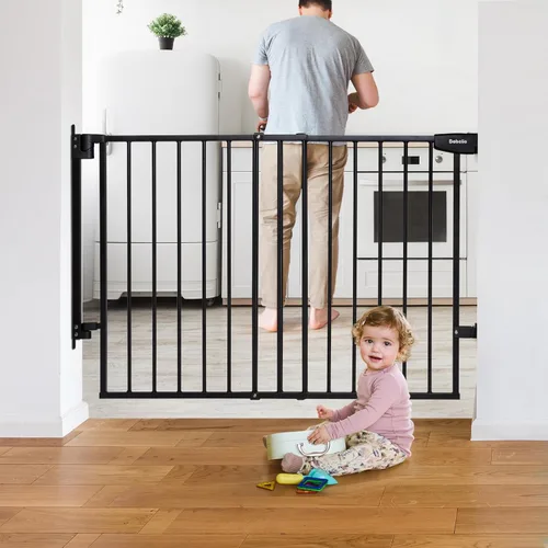 Vista 24 de Babelio Puerta de seguridad para bebés para escaleras, cocina y puertas, sin barra inferior, fácil instalación, operación con una sola mano, cierre