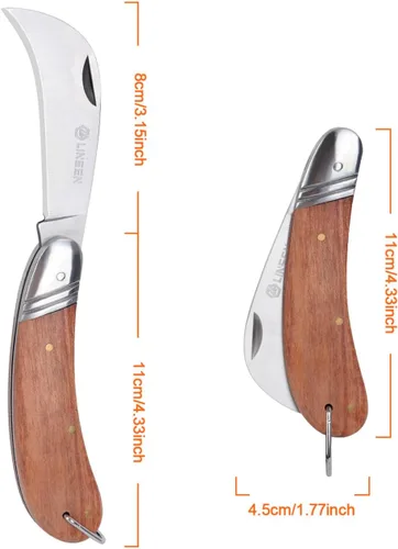 Vista 3 de Linsen - Cuchillo de poda e injerto para exteriores, herramienta de brotación de jardín de acero inoxidable, cuchillo de corte múltiple de bolsillo