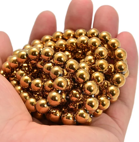 Vista 5 de Cuentas sueltas redondas lisas de hematita chapada en oro de 6mm, cuentas naturales de gematone para joyería y manualidades, 1 cadena de 15 pulgadas