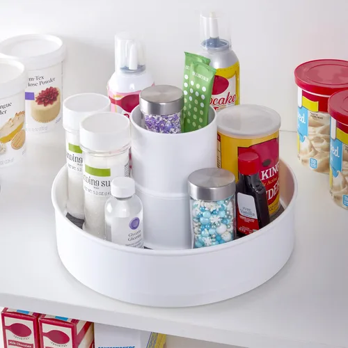 Vista 5 de Copco Tocadiscos de almacenamiento con múltiples compartimentos de 10 pulgadas con forro antideslizante y base suave, organizador Lazy Susan