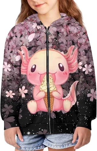 Vista 2 de YEXIATODO Sudaderas con capucha y cremallera para niñas adolescentes, camisas de manga larga 6-16T