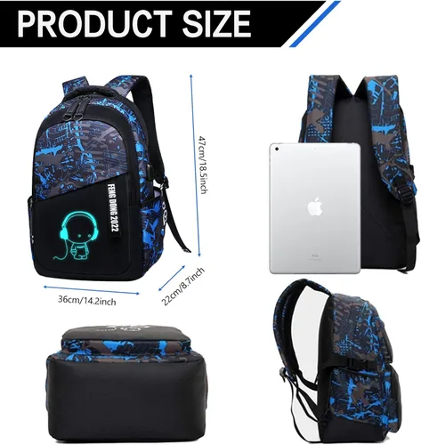 Vista 3 de Mochila para niños, mochila para laptop de 15.6 pulgadas con puerto de carga USB, bolsa de libros para la escuela