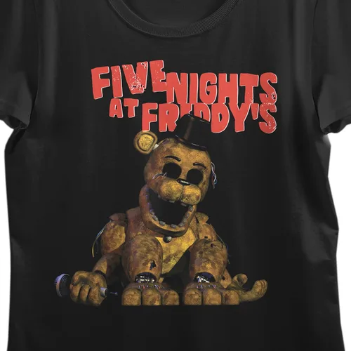 Vista 2 de Five Nights at Freddy's Golden Freddy - Camiseta negra de manga corta con cuello redondo para mujer
