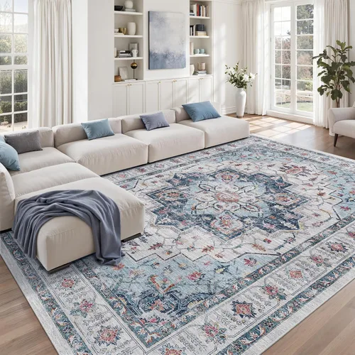 Vista 95 de zesthome Alfombras de área de 5 x 7, lavables a máquina, para sala de estar, dormitorio, resistentes a las manchas, vintage, de gran área, Beige