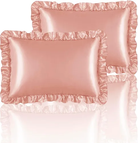 Vista 19 de Fundas de almohada de satén sedosas con volantes para cabello y piel, juego de 2 fundas de almohada de seda blanca tamaño Queen con cierre de sobre