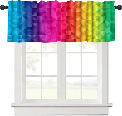 Vista 8 de Cenefa de cortina geométrica para ventanas, cenefa moderna con bolsillo para barra, 1 panel, cortinas cortas abstractas para playa, cortinas cortas