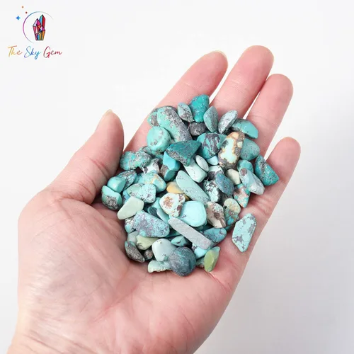 Vista 2 de Bolsas de chips de cristal turquesa - Chips de piedras preciosas turquesa sin perforar - Cristal turquesa - Chips de cristales curativos a granel