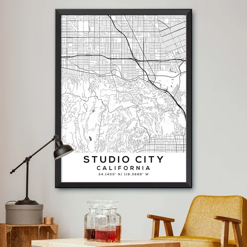 Mapa de Studio City, California, Light 2 (8x10)