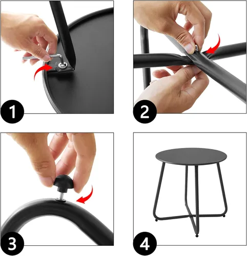 Vista 6 de Meluvici Mesa auxiliar pequeña para patio, impermeable, redonda, de acero de metal, resistente a la intemperie, portátil, para exteriores e Negro