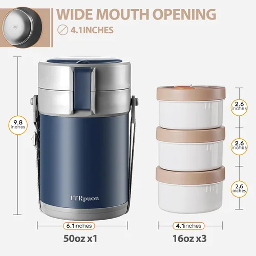 Vista 3 de Contenedor térmico de 82 onzas para comida caliente, contenedor de alimentos apilable de 3 niveles con boca ancha, lonchera para trabajo, oficina