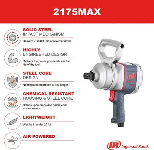 Vista 5 de Ingersoll Rand 2175MAX Llave de impacto neumática de 1 pulgada, par máximo de 2,000 pies-libras, empuñadura de pistola