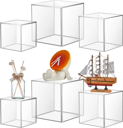 Kigley 6 cajas acrílicas para exhibición, 4 x 4 pulgadas, 5 x 5 pulgadas, 6 x 6 pulgadas, pequeño cubo transparente cuadrado para anidar, escaparate