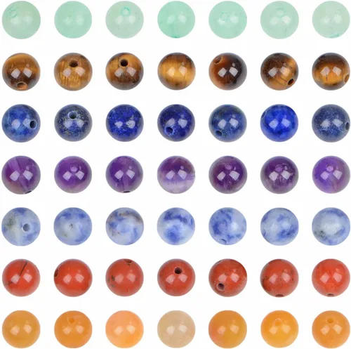 Vista 39 de Bymitel - 210 cuentas de cristal natural, piedras preciosas redondas energéticas y curativas sueltas con cordón elástico para hacer joyas, pulseras