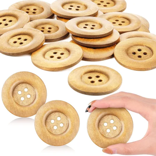Vista 8 de MTLEE 30 Piezas Botones de Madera de Gran Tamaño 2.36 Pulgadas Botón de Costura Redondo 4 Agujeros Botones Grandes para Manualidades Costura