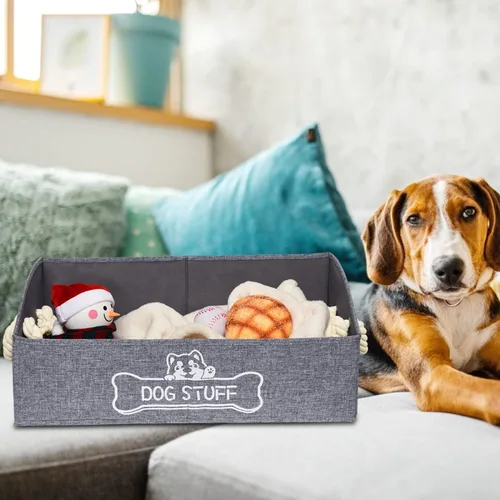 Vista 4 de Vumdua Caja grande de juguetes para perros, contenedor trapezoidal para juguetes para perros con asas, cesta de almacenamiento plegable