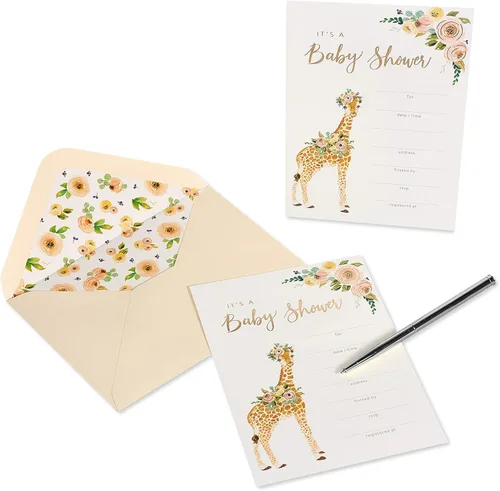 Papyrus Invitaciones para baby shower y tarjetas de agradecimiento, animales (20 invitaciones, 20 notas de agradecimiento)