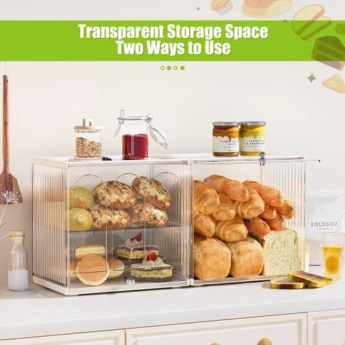 Vista 4 de Panera de doble capa para encimera de cocina, recipiente de pan transparente, almacenamiento de pan grande, cajas de pan para encimera de cocina