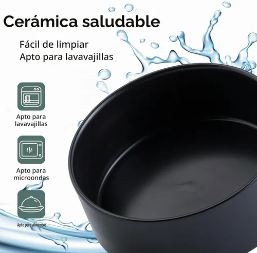 Vista 5 de Cuenco de cerámica elevado y elevado para perros de razas pequeñas y medianas, cuenco de agua con soporte, plato de alimentación pesado Negro