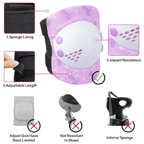 Vista 5 de Rodilleras para niños y niñas, conjunto de rodilleras ajustables y coderas con protector de muñeca para niñas y niños pequeños, patines