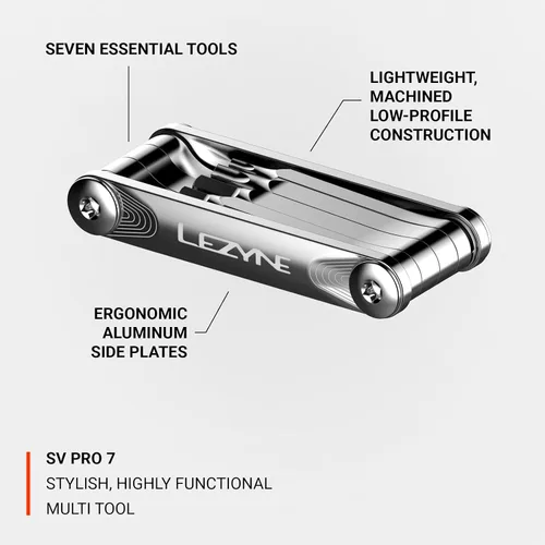 Vista 3 de LEZYNE SV PRO 7 Multiherramienta para bicicleta, placas laterales de aleación, brocas de acero inoxidable, hexagonal 3/4/5/0.236 in, T10/T25