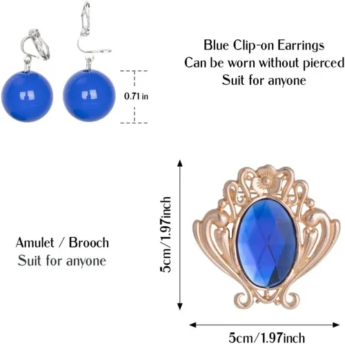 Vista 3 de Yan Dream Kit de aretes de clip de corona y amuleto de princesa para niñas y mujeres, accesorios de disfraz, Metal