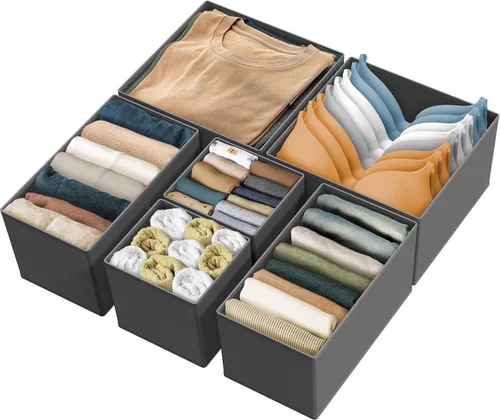 Vista 15 de Simple Houseware Organizador de cajones de ropa interior para calcetines, brasier, ropa interior, bragas, mameluco, plegable, juego de 4, gris