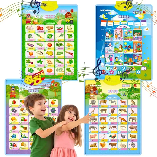 QUOKKA Juguetes Educativos para Niños de 5-7 Años - Conjunto de 4 Verticales 4 Gráficos de Pared de Aprendizaje para Niños Pequeños de 3 4 6+ Años -