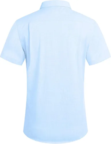 Vista 4 de COOFANDY - Camisa de lino de manga corta con botones estilo informal para hombre, para la playa