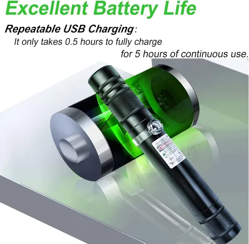 Vista 9 de Puntero láser verde de alta potencia, puntero láser verde recargable por USB, puntero de alta potencia, linternas tácticas, puntero láser, puntero