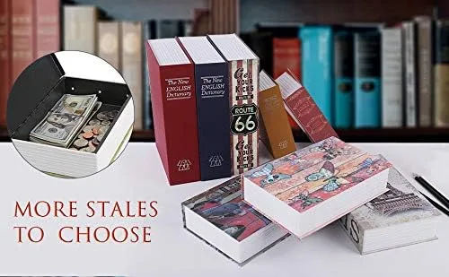 Vista 6 de Caja de seguridad divertida con forma de libro, diccionario, secreta, candado con combinación y llave