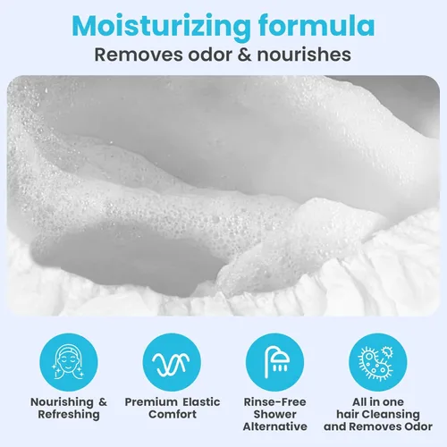 Vista 5 de Drench Gorro de Lavado de Cabello Sin Agua - Gorros de Ducha Sin Agua con Champú y Acondicionador - Ayudas de Lavado Desechables Sin Enjuague