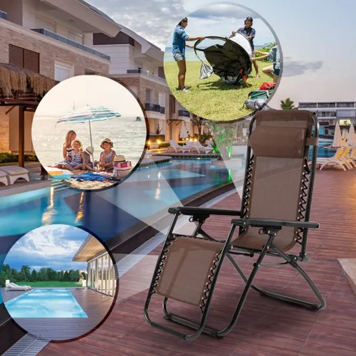 Vista 5 de Silla Zero Gravity, plegable al aire libre, ajustable, para salón, silla reclinable, con soporte para tazas y almohadas para patio, piscina, playa